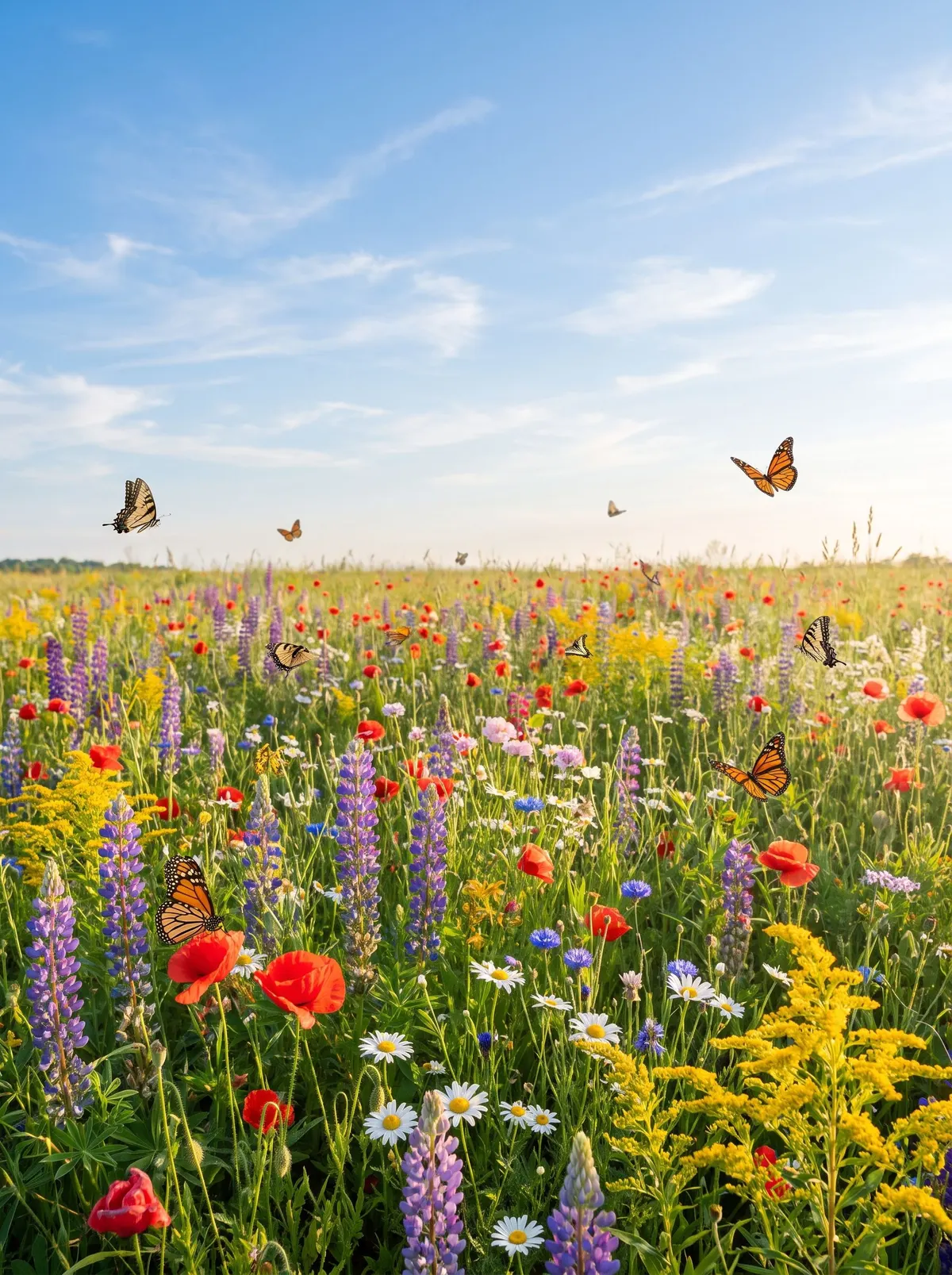 Vibrant wildflower meadow with butterflies at golden hour, generated with Nano Banana